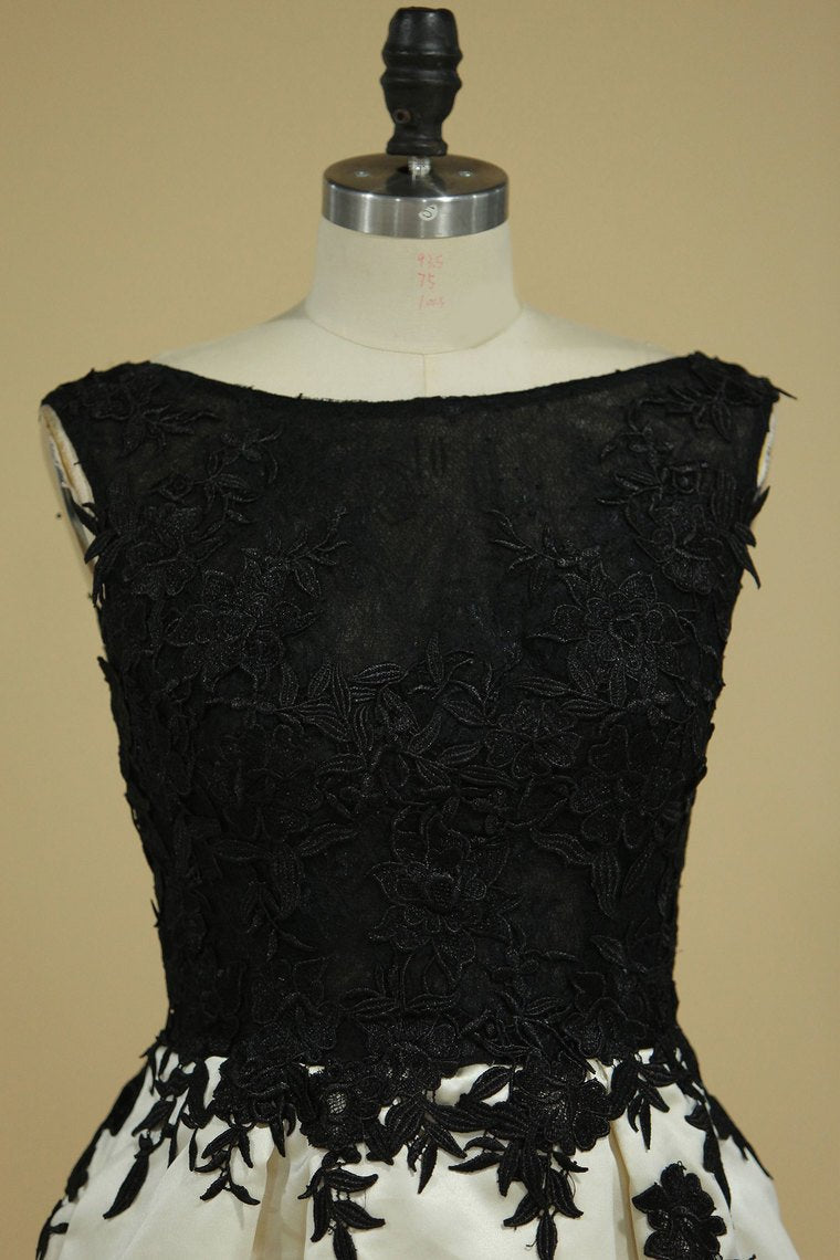 Cocktail Dresses See-Through Scoop A Line Satin With Applique Open Back