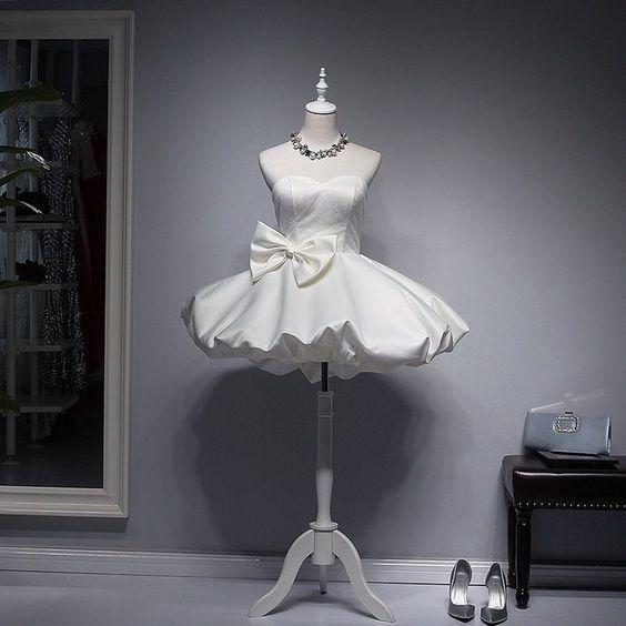 White Short Mini Party Dress Ball Gowns Cocktail Kyra Homecoming Dresses Party Dress Bow Dress DF7059