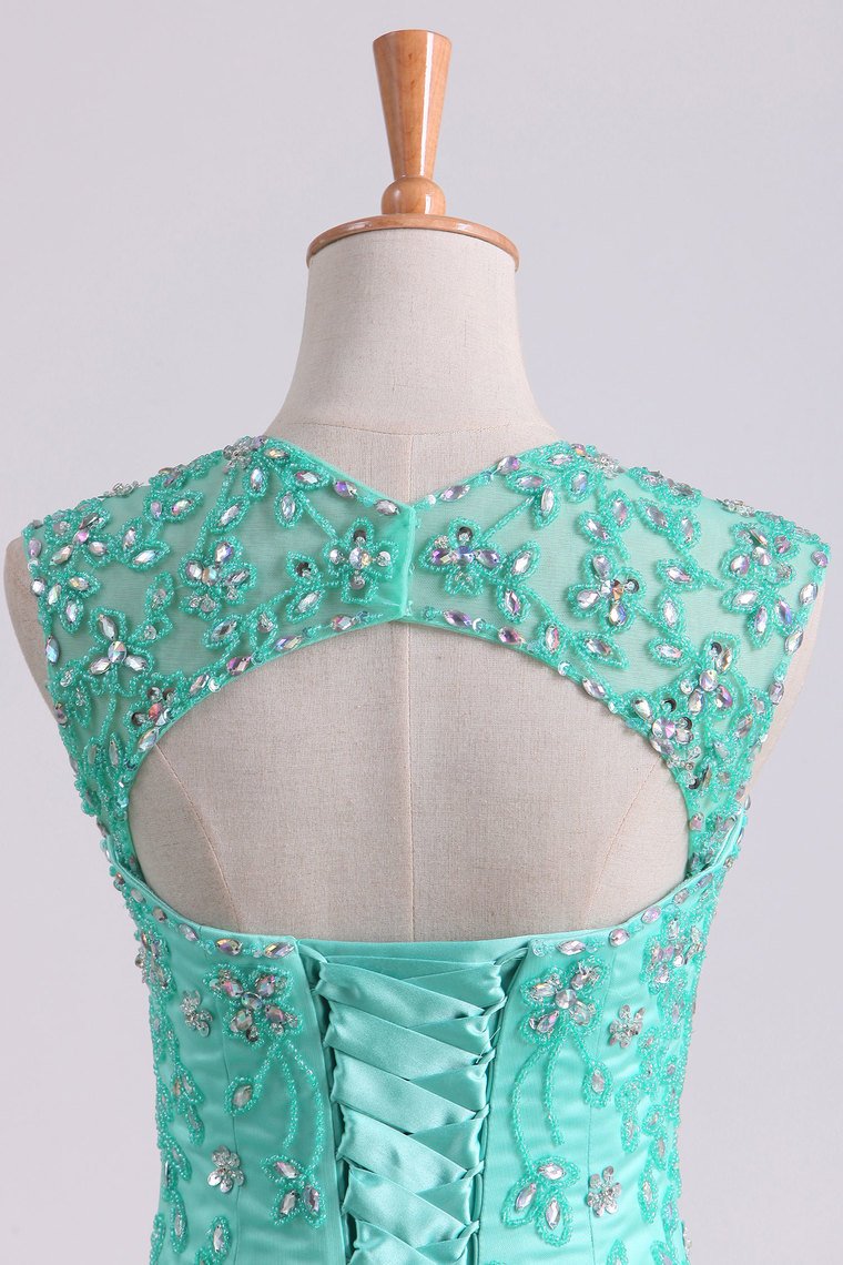 Mint Sweetheart Floor Length Beaded Bodice Quinceanera Dresses Tulle Ball Gown