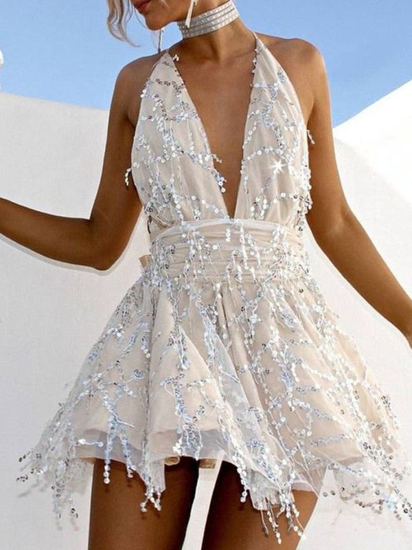 A-Line/Princess Beading Halter Sleeveless Short/Mini Homecoming Dress DFP0003014