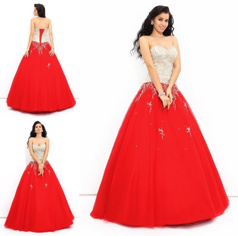 Ball Gown Sweetheart Beading Sleeveless Long Satin Quinceanera Dresses DFP0003205