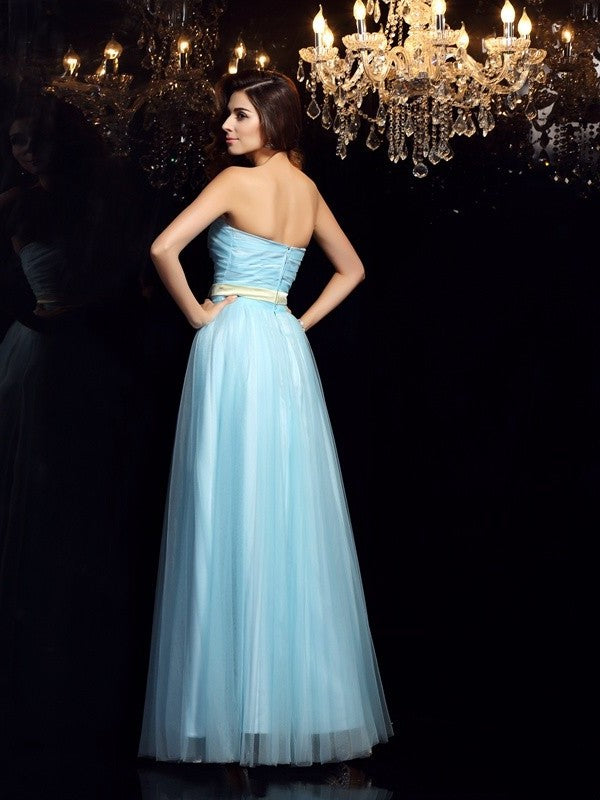 Ball Gown Strapless Sash/Ribbon/Belt Sleeveless Long Satin Quinceanera Dresses DFP0004221