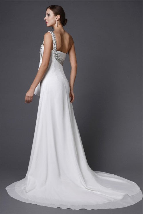 A-Line/Princess One Shoulder Sleeveless Long Beading Chiffon Cocktail Dresses DFP0004374