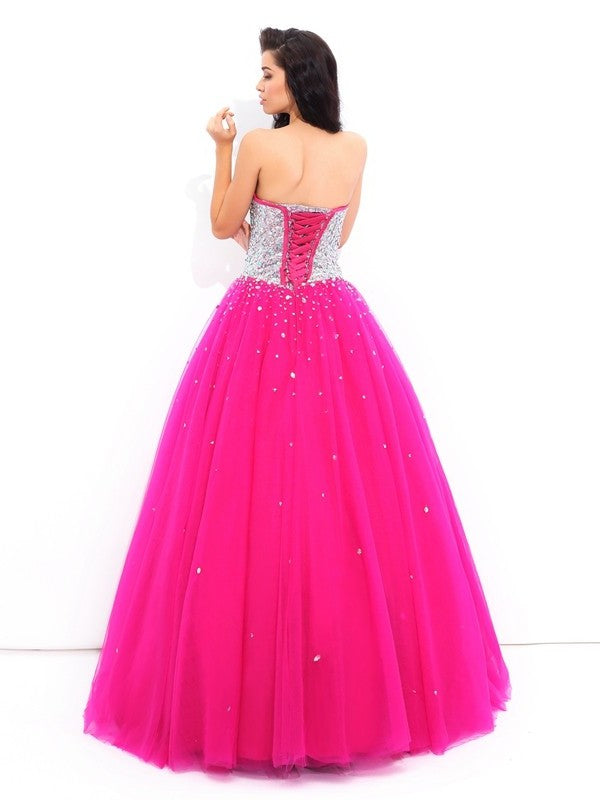 Ball Gown Beading Sweetheart Sleeveless Long Satin Quinceanera Dresses DFP0003042