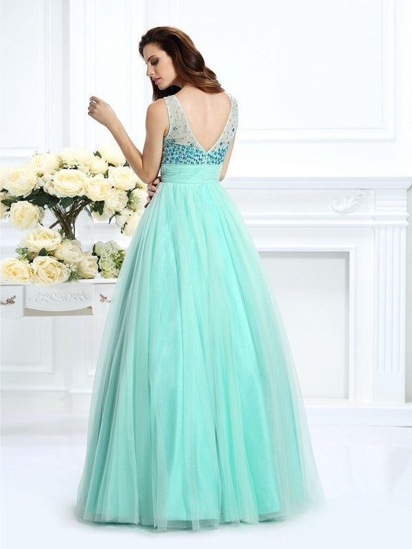Ball Gown Bateau Beading Sleeveless Long Chiffon Quinceanera Dresses DFP0003467