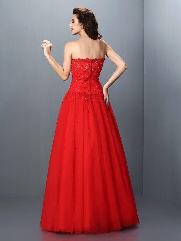 Ball Gown Strapless Beading Sleeveless Long Organza Quinceanera Dresses DFP0004026