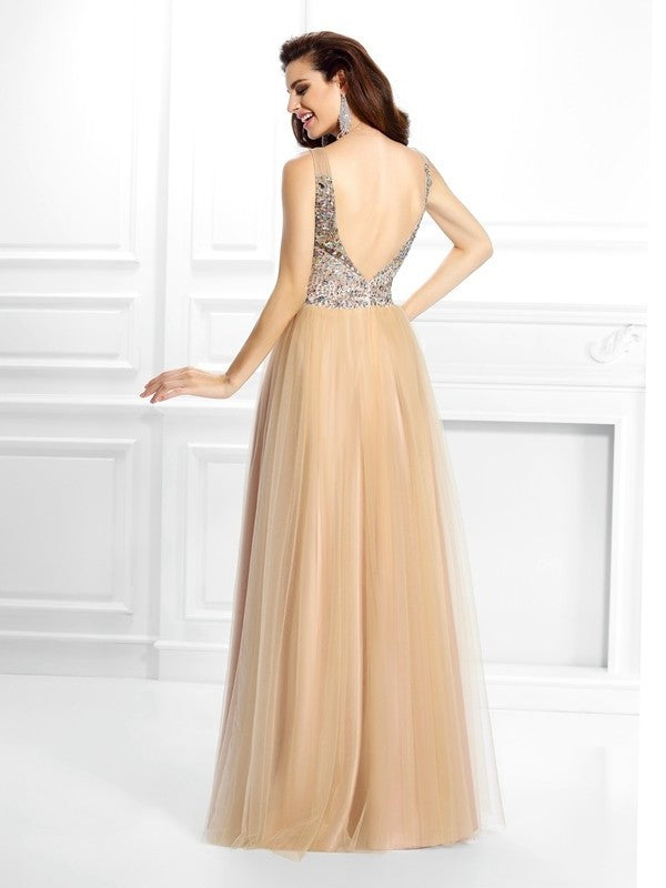 Ball Gown V-neck Beading Sleeveless Long Satin Quinceanera Dresses DFP0003084