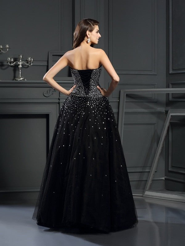 Ball Gown Strapless Beading Sleeveless Long Satin Quinceanera Dresses DFP0003149