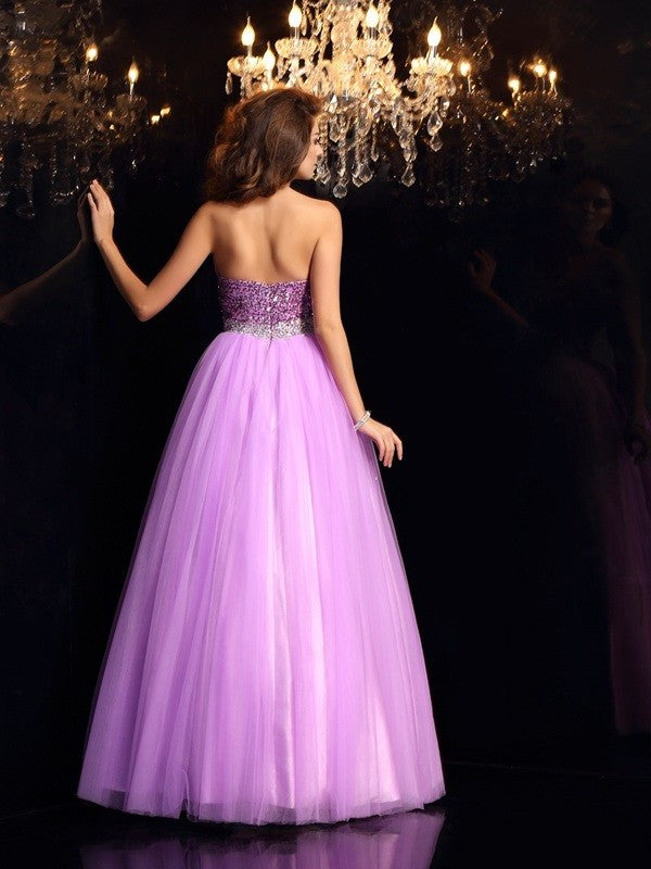Ball Gown Sweetheart Sequin Sleeveless Long Elastic Woven Satin Quinceanera Dresses DFP0003342