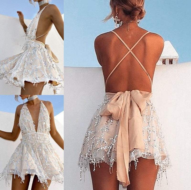 A-Line/Princess Beading Halter Sleeveless Short/Mini Homecoming Dress DFP0003014