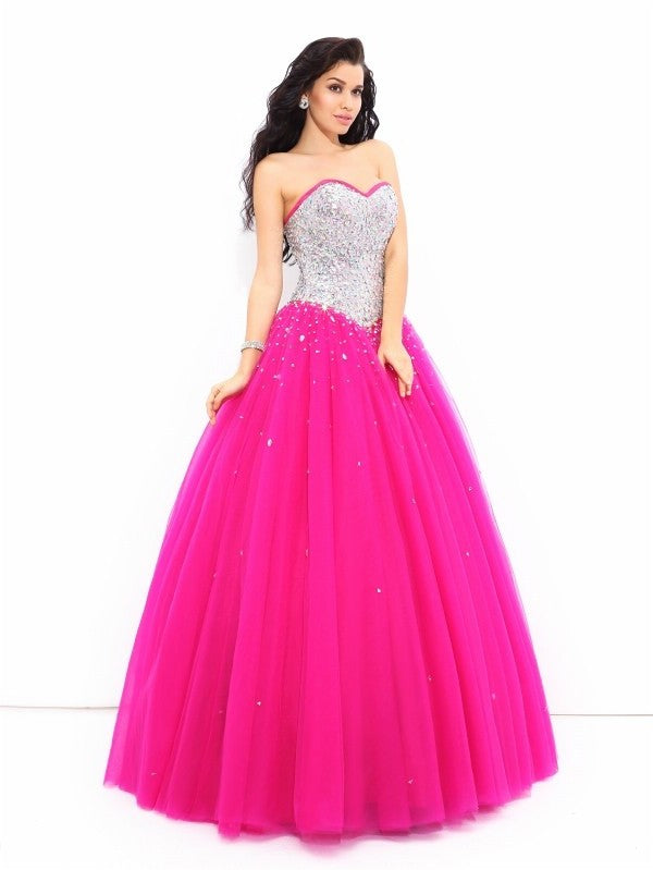 Ball Gown Beading Sweetheart Sleeveless Long Satin Quinceanera Dresses DFP0003042