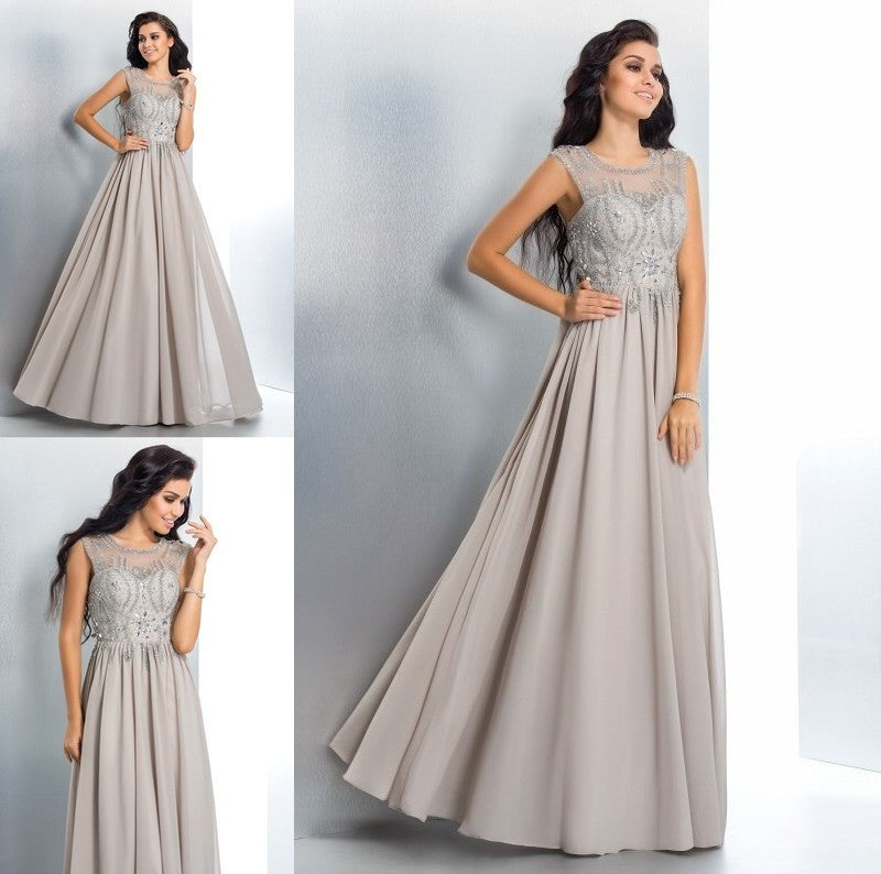 A-Line/Princess Sheer Neck Beading Sleeveless Long Chiffon Dresses DFP0002696