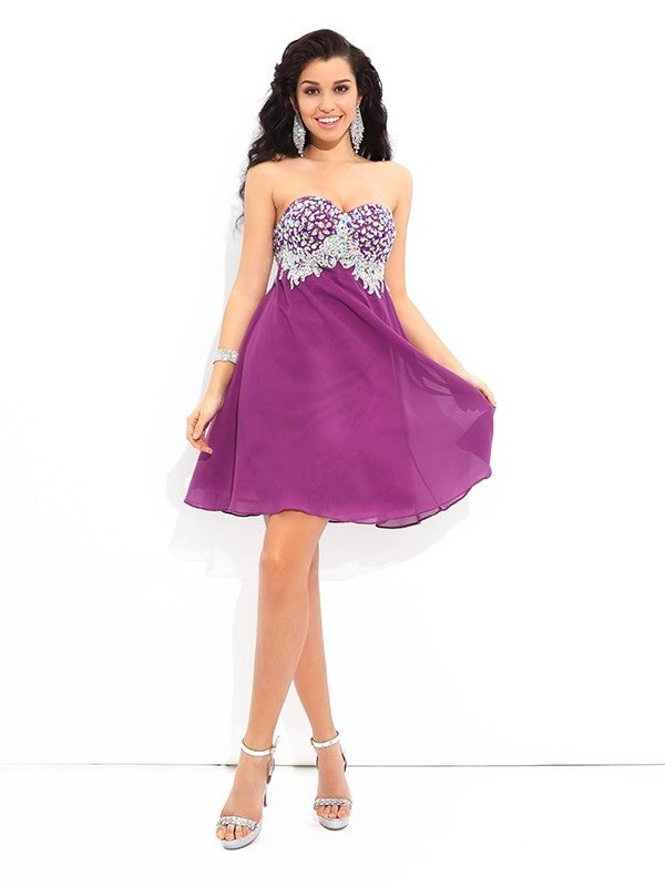 A-Line/Princess Sweetheart Rhinestone Sleeveless Short Chiffon Cocktail Dresses DFP0004123