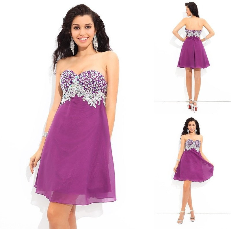 A-Line/Princess Sweetheart Rhinestone Sleeveless Short Chiffon Cocktail Dresses DFP0004123