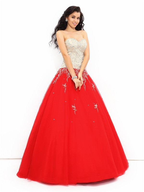 Ball Gown Sweetheart Beading Sleeveless Long Satin Quinceanera Dresses DFP0003205