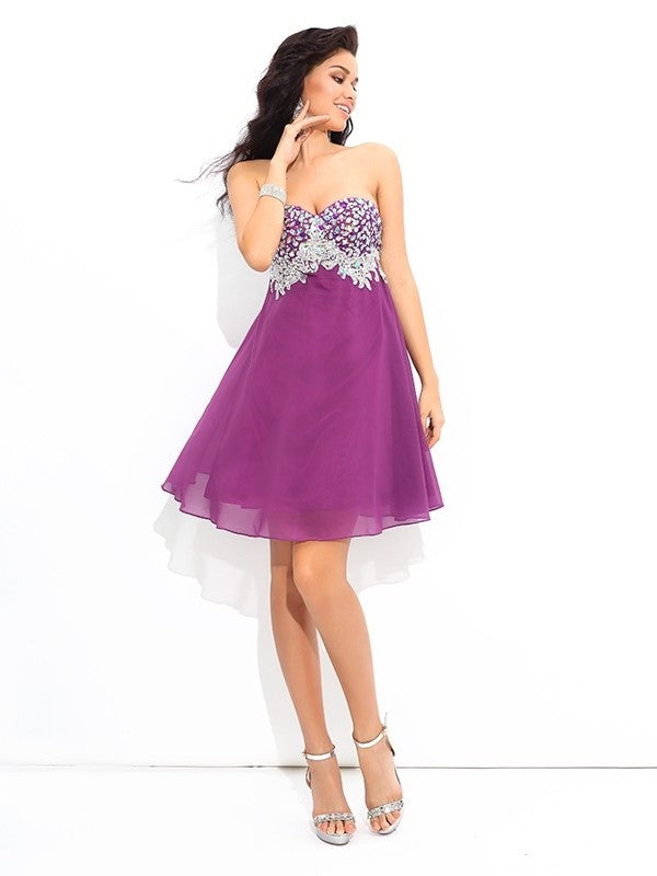A-Line/Princess Sweetheart Rhinestone Sleeveless Short Chiffon Cocktail Dresses DFP0004123