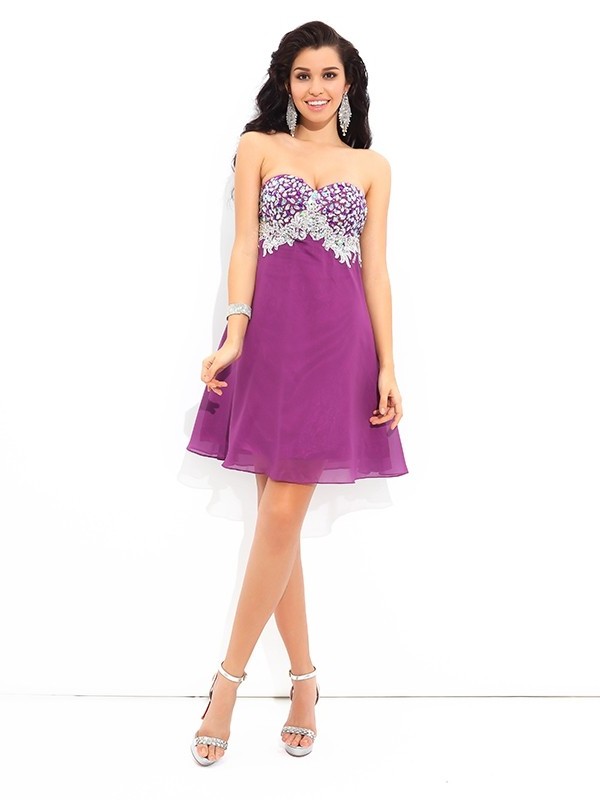 A-Line/Princess Sweetheart Rhinestone Sleeveless Short Chiffon Cocktail Dresses DFP0004123