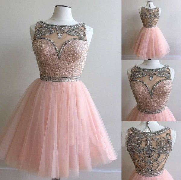 Junior Prom Dress Sheer Neck Short Cocktail Dress