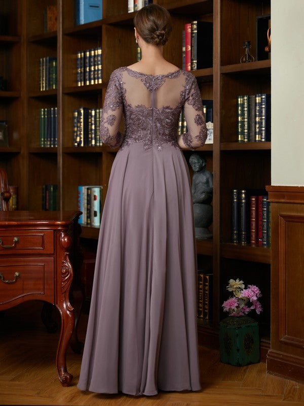 Maya A-Line/Princess Chiffon Lace Scoop 3/4 Sleeves Floor-Length Mother of the Bride Dresses DFP0020301