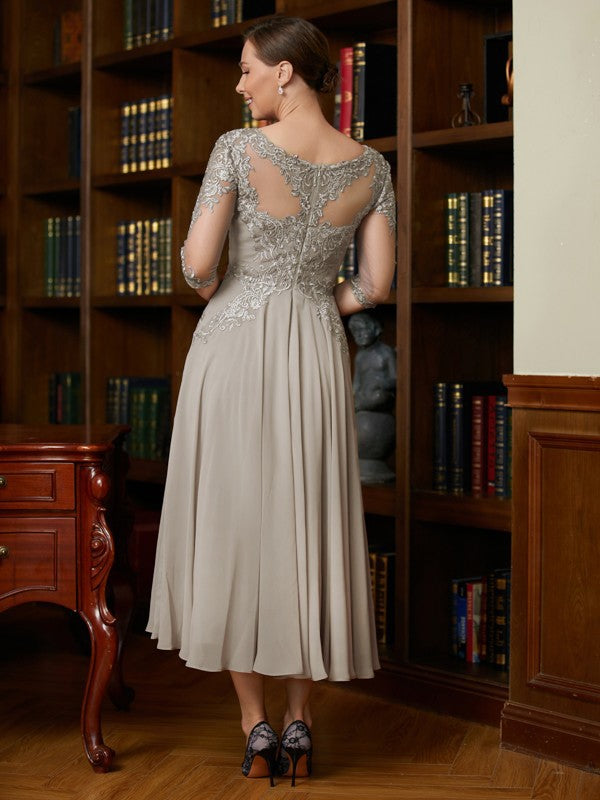 Alyssa A-Line/Princess Chiffon Lace Scoop 3/4 Sleeves Tea-Length Mother of the Bride Dresses DFP0020300
