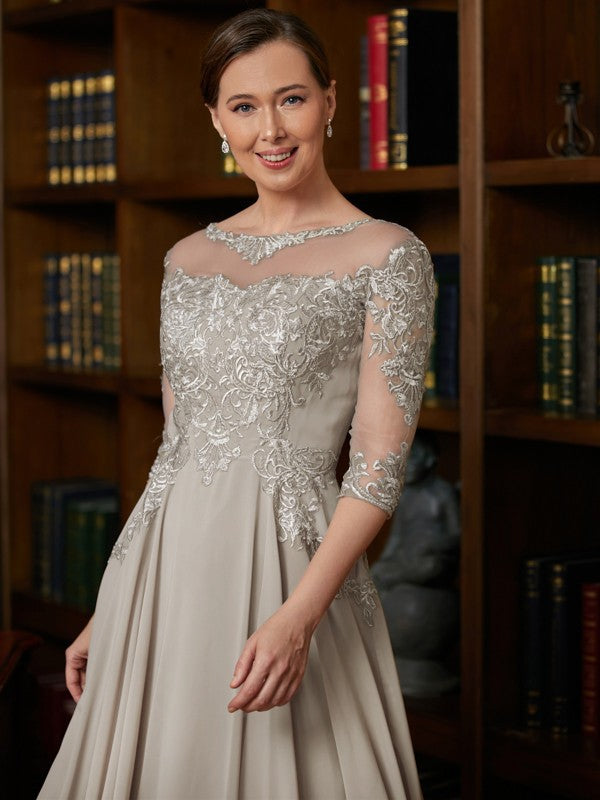 Alyssa A-Line/Princess Chiffon Lace Scoop 3/4 Sleeves Tea-Length Mother of the Bride Dresses DFP0020300
