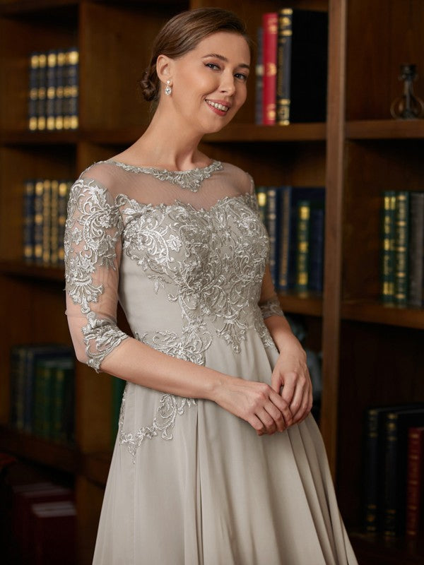Alyssa A-Line/Princess Chiffon Lace Scoop 3/4 Sleeves Tea-Length Mother of the Bride Dresses DFP0020300