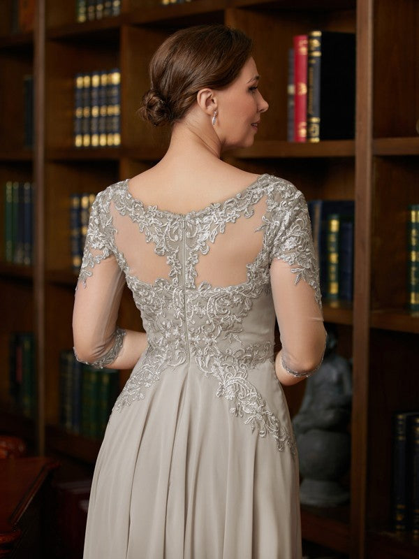Alyssa A-Line/Princess Chiffon Lace Scoop 3/4 Sleeves Tea-Length Mother of the Bride Dresses DFP0020300