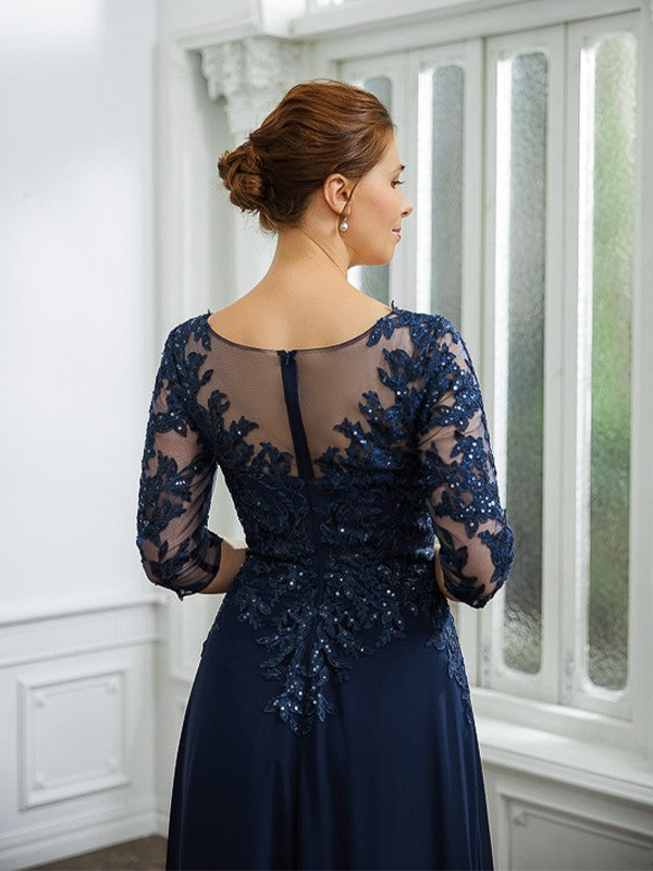 Annabel A-Line/Princess Chiffon Applique V-neck 3/4 Sleeves Floor-Length Mother of the Bride Dresses DFP0020267