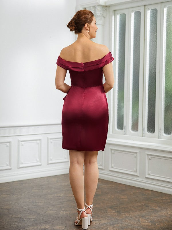 Anika Sheath/Column Elastic Woven Satin Ruched Off-the-Shoulder Sleeveless Short/Mini Mother of the Bride Dresses DFP0020250