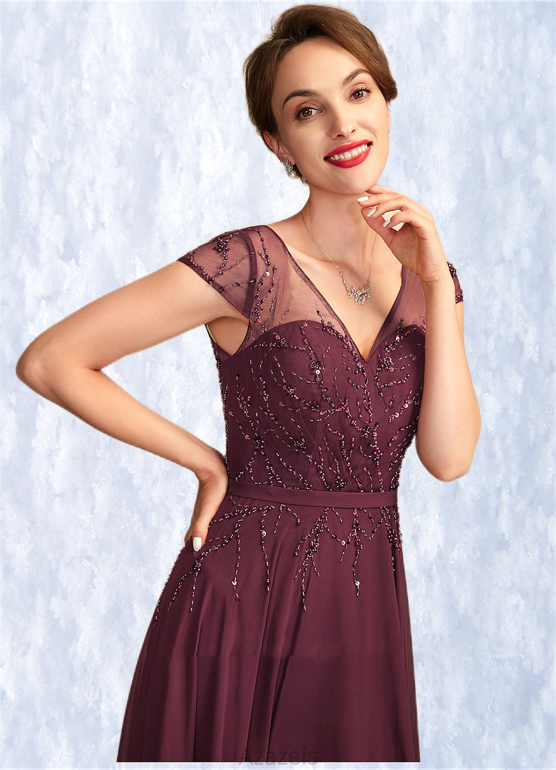 Kinsley A-Line V-neck Floor-Length Chiffon Mother of the Bride Dress With Beading Sequins DF126P0015028