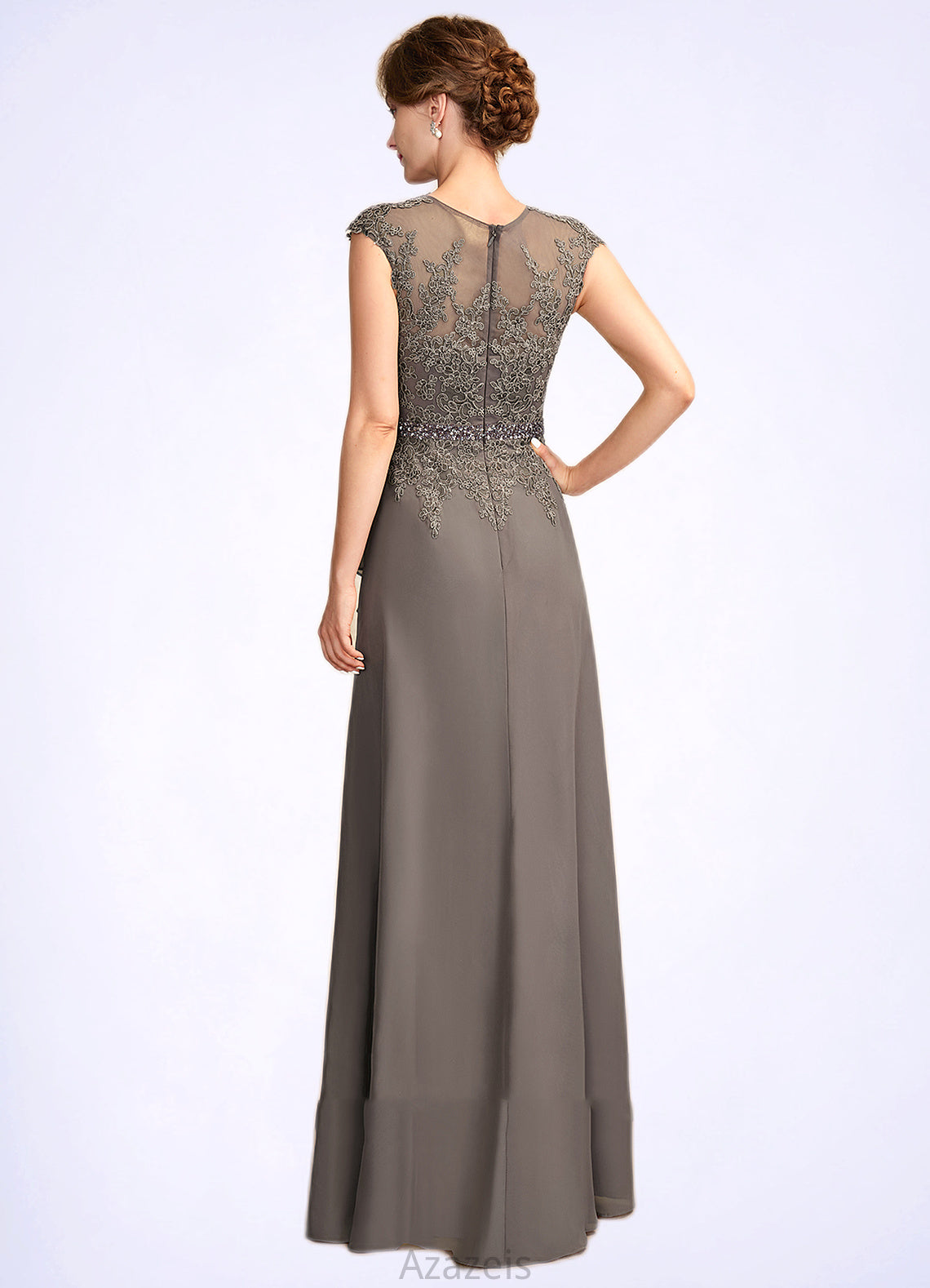 Ruby A-Line V-neck Floor-Length Chiffon Lace Mother of the Bride Dress With Beading Sequins Cascading Ruffles DF126P0015030