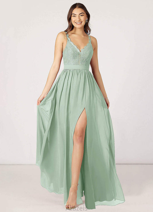 Laylah Sheath/Column Spandex Natural Waist Floor Length Sleeveless V-Neck Bridesmaid Dresses