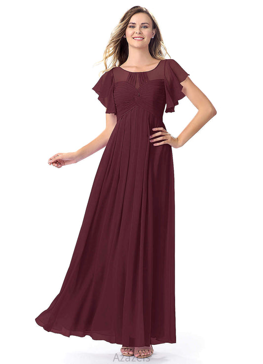 Ainsley Floor Length Spaghetti Staps Natural Waist Off The Shoulder A-Line/Princess Sleeveless Bridesmaid Dresses