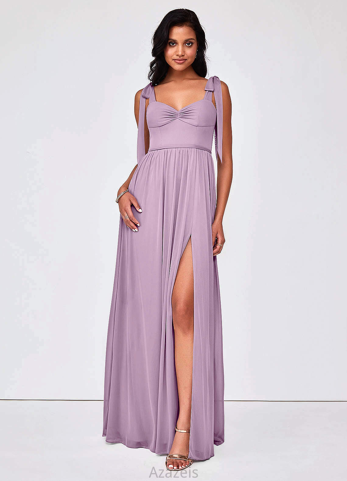 Sue Sleeveless Natural Waist V-Neck A-Line/Princess Floor Length Bridesmaid Dresses