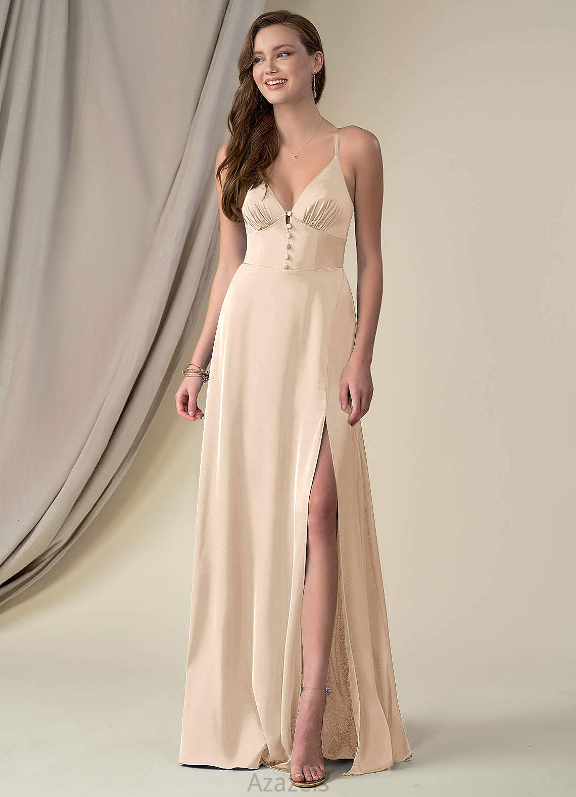 Reese Natural Waist A-Line/Princess Sleeveless Spaghetti Staps Floor Length Bridesmaid Dresses