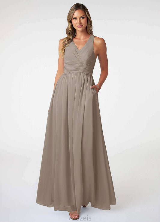 Emma V-Neck A-Line/Princess Natural Waist Floor Length Bridesmaid Dresses