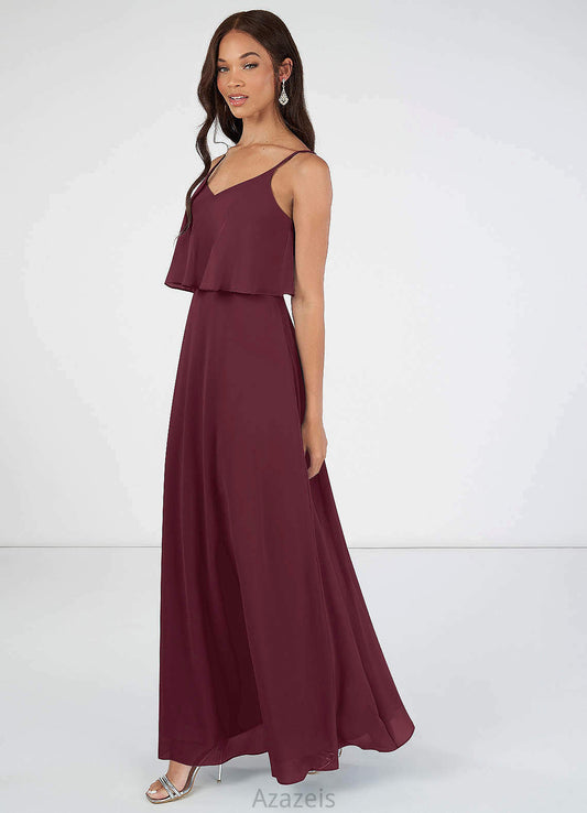 Janice A-Line/Princess V-Neck Natural Waist Floor Length Sleeveless Bridesmaid Dresses