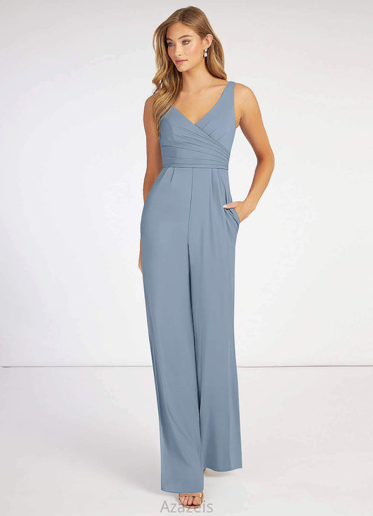 Zoie Sleeveless Natural Waist Floor Length Spaghetti Staps V-Neck Bridesmaid Dresses