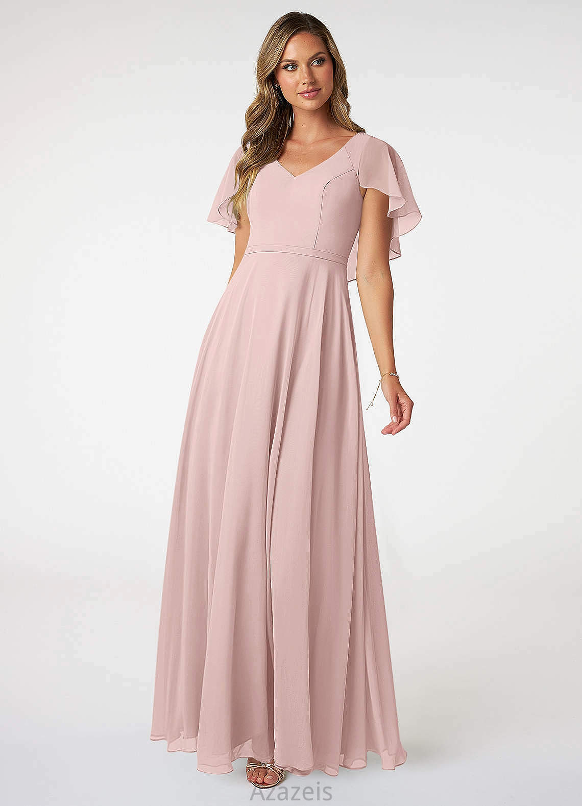Aniyah Sleeveless A-Line/Princess Empire Waist Straps Floor Length Bridesmaid Dresses