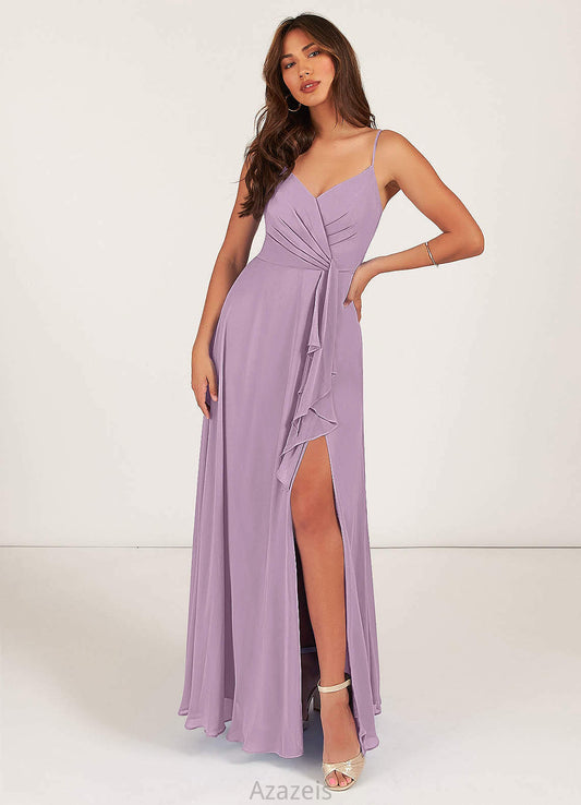 Celia Natural Waist Floor Length Sleeveless A-Line/Princess Spaghetti Staps Bridesmaid Dresses