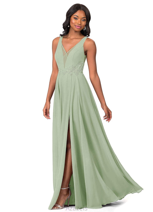 Karen Natural Waist Sheath/Column V-Neck Floor Length Sleeveless Spandex Bridesmaid Dresses
