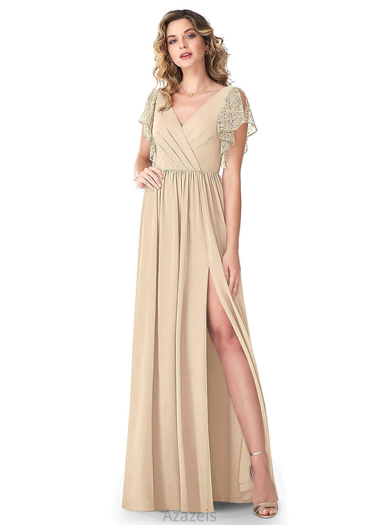Valentina V-Neck Sleeveless Natural Waist A-Line/Princess Floor Length Bridesmaid Dresses