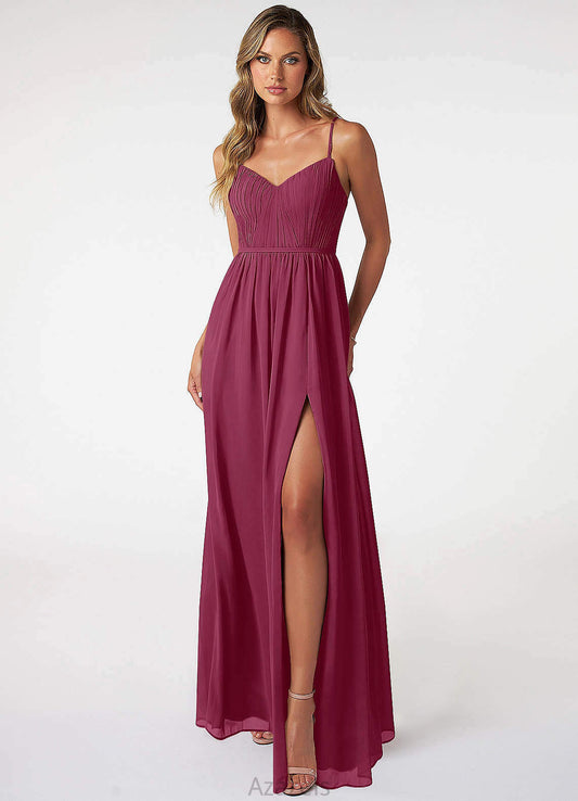 Amya Sleeveless Floor Length Natural Waist A-Line/Princess Spaghetti Staps Bridesmaid Dresses