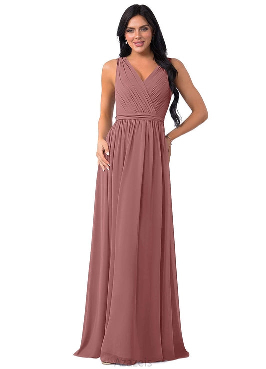 London Floor Length V-Neck Natural Waist A-Line/Princess Sleeveless Bridesmaid Dresses