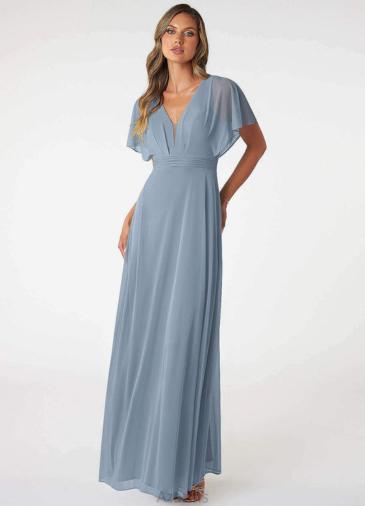 Dulce Natural Waist Floor Length Scoop Sleeveless A-Line/Princess Bridesmaid Dresses