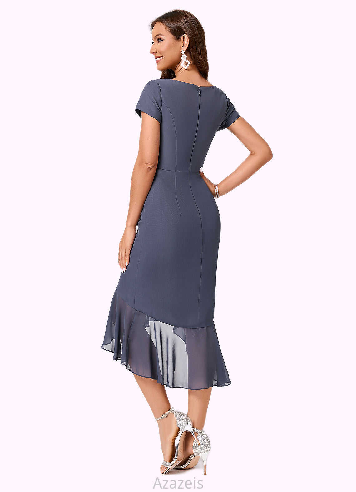 Maleah Sheath/Column V-Neck Asymmetrical Chiffon Cocktail Dress With Cascading Ruffles Ruffle DFP0022239