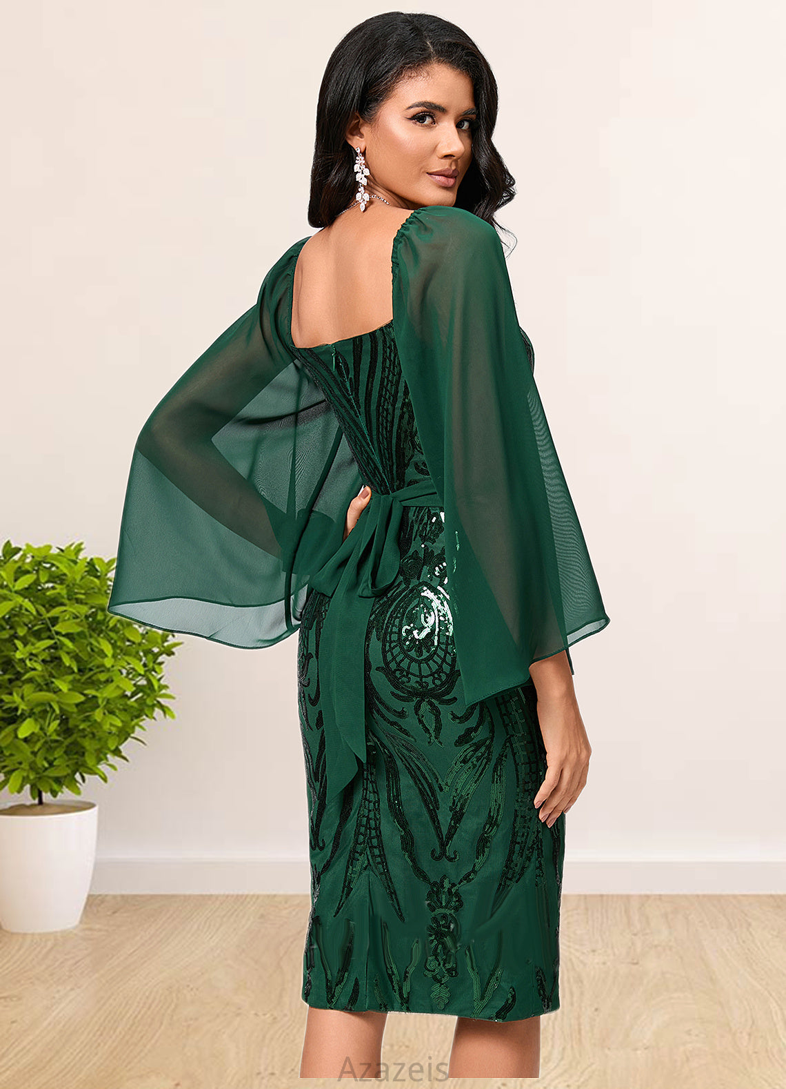 Tanya Sheath/Column Square Knee-Length Chiffon Lace Sequin Cocktail Dress DFP0022281