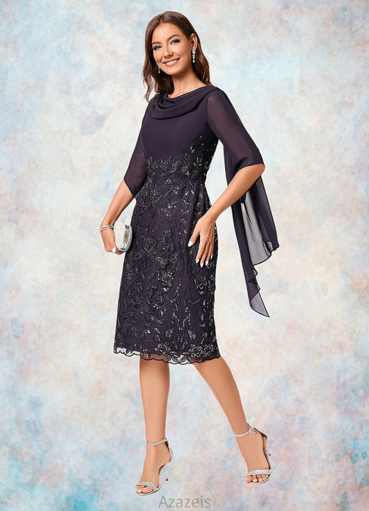 Giovanna Sheath/Column Cowl Knee-Length Chiffon Lace Cocktail Dress With Ruffle Sequins DFP0022287