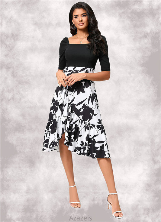 Bethany A-line Square Asymmetrical Polyester Cocktail Dress With Cascading Ruffles DFP0022292
