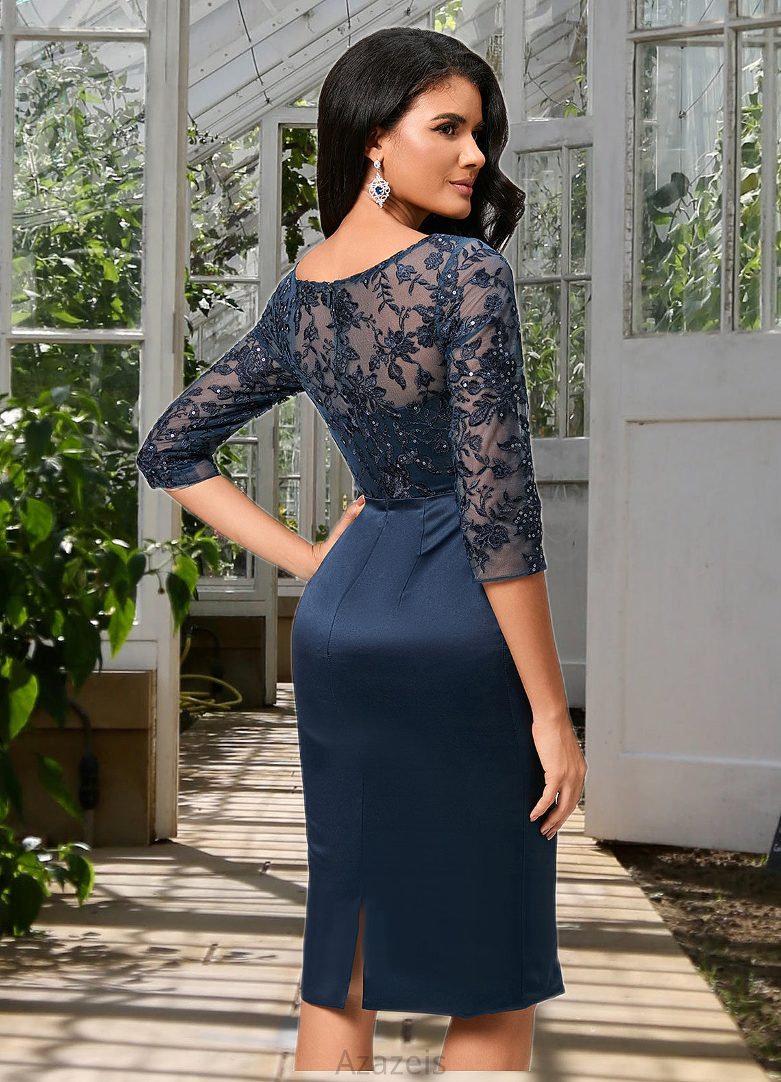 Kiana Bodycon Scoop Knee-Length Lace Satin Cocktail Dress With Sequins DFP0022295